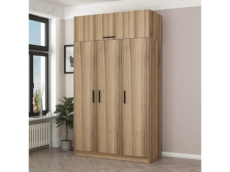 Guardaroba Kailua 1605, Luminoso legno, 235x135x52cm, Porte guardaroba: Con cerniere