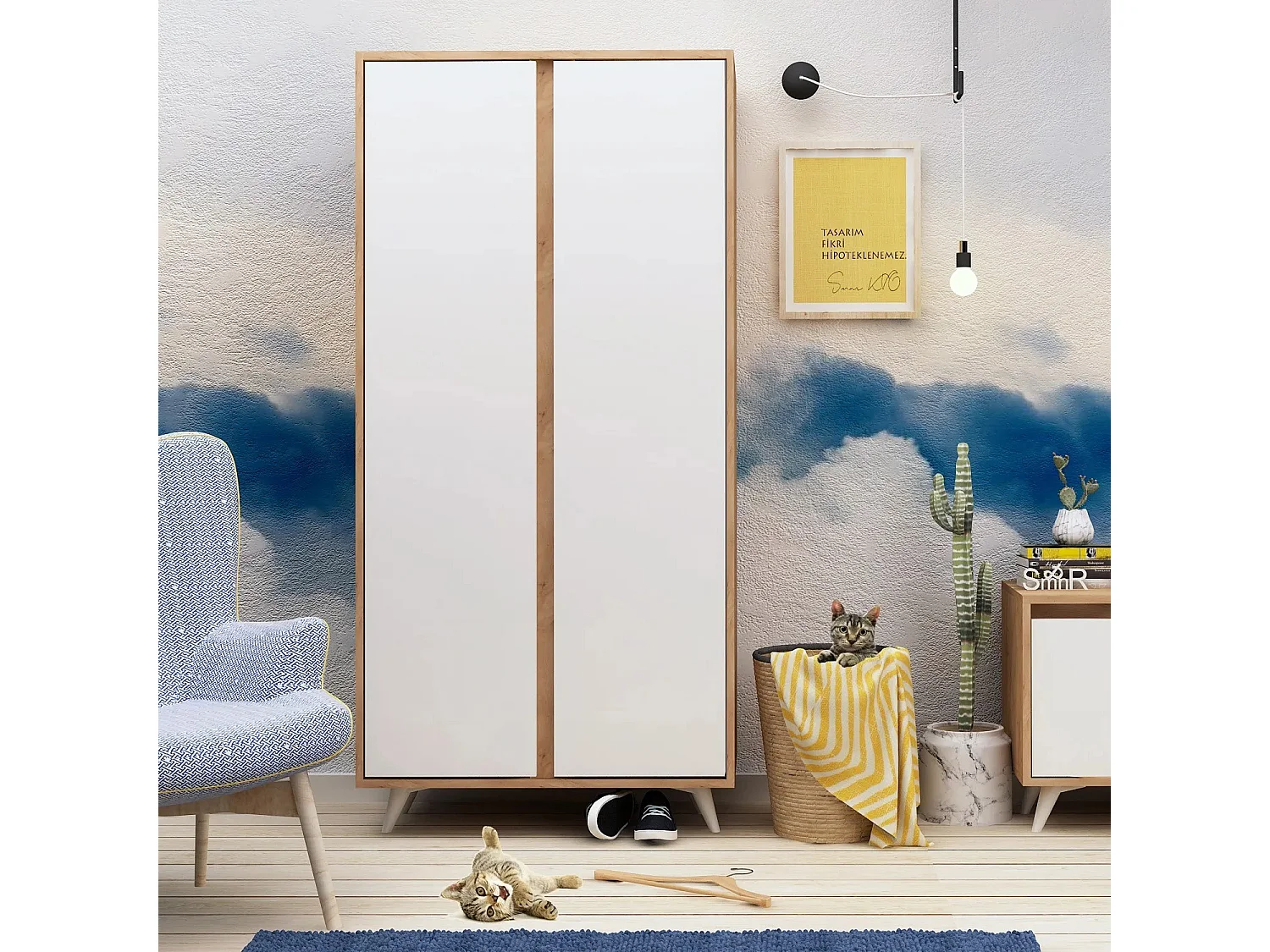 Armario Ajumma color roble Blanco 100x187x52 cm