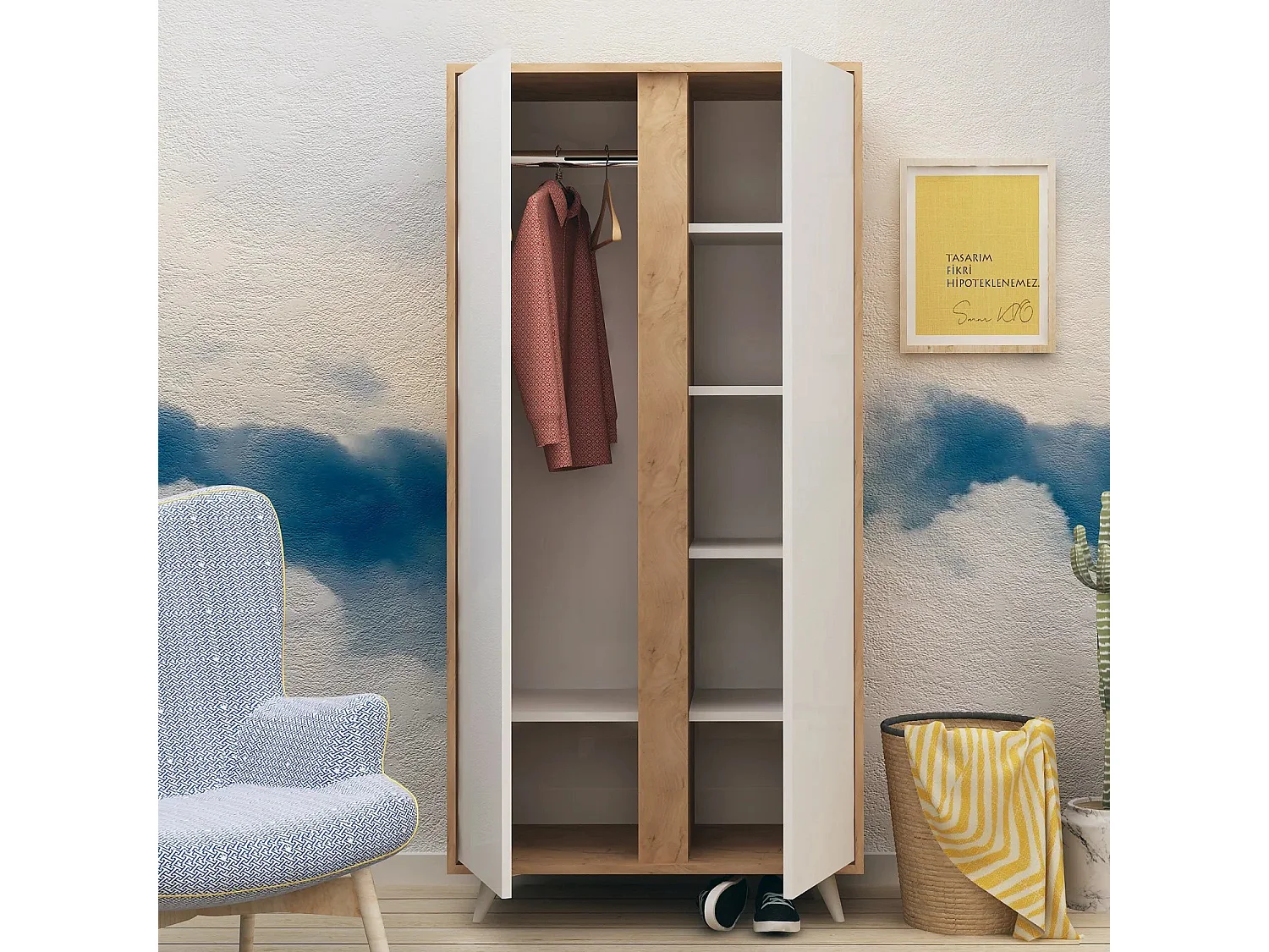 Armario Ajumma color roble Blanco 100x187x52 cm