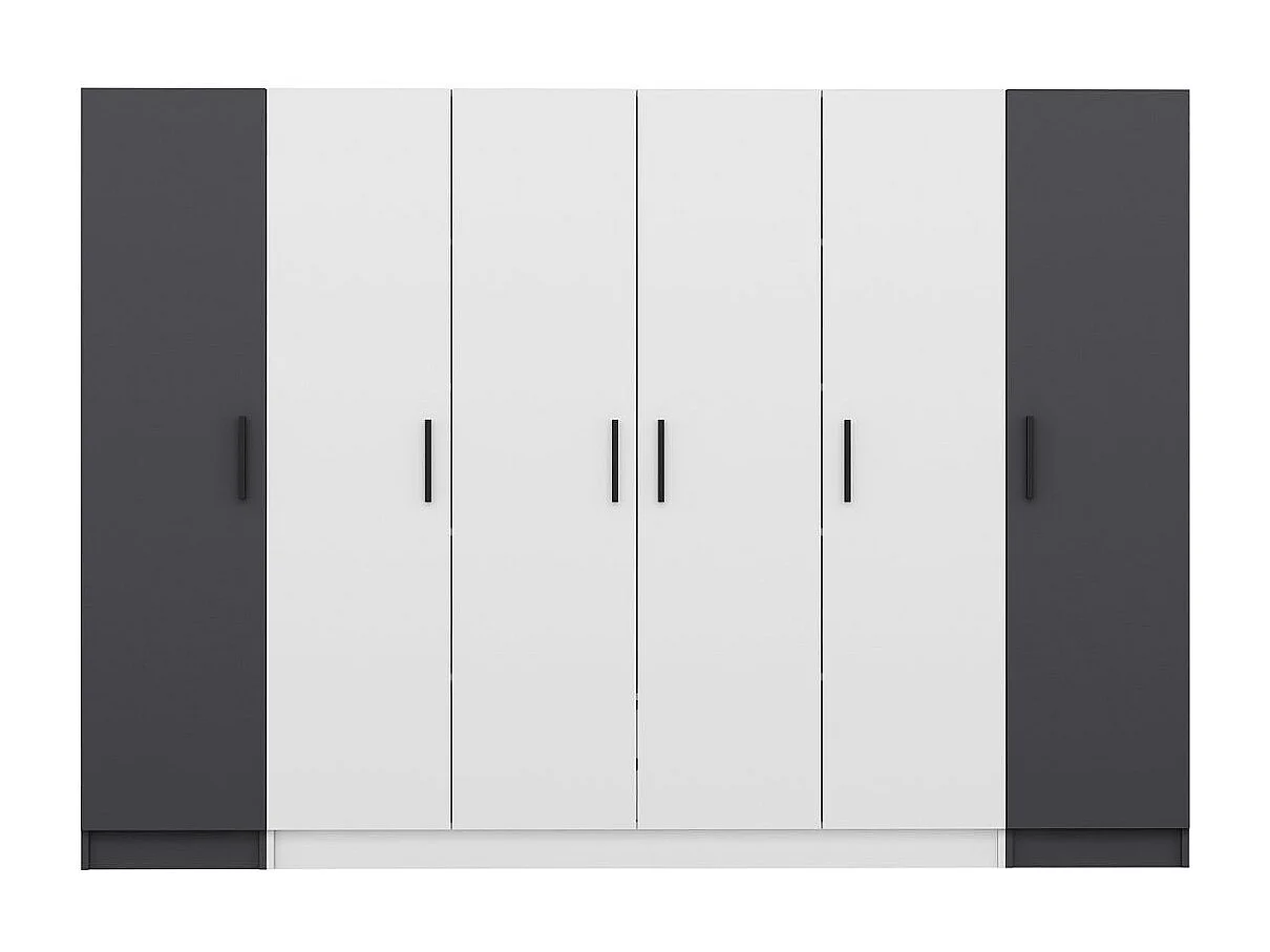 Guardaroba Kailua L309, Bianco|Antracite, 190x270x52cm, Porte guardaroba: Con cerniere
