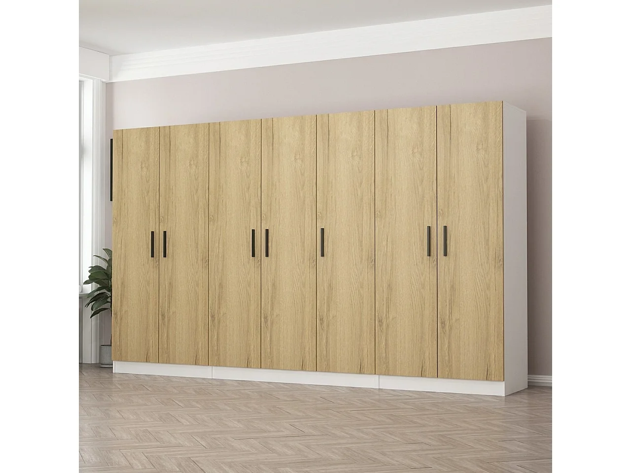 Guardaroba Kailua 1440, Noce|Bianco, 210x315x52cm, Porte guardaroba: Con cerniere