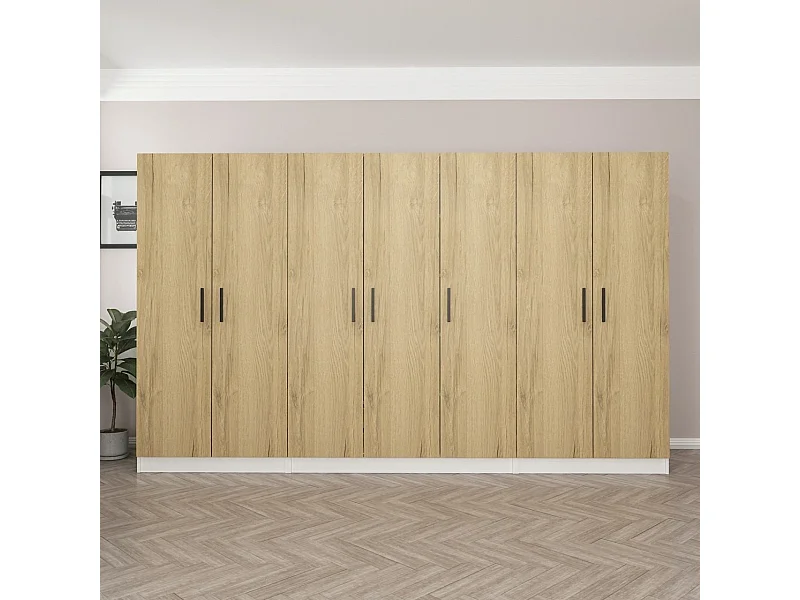Guardaroba Kailua 1440, Noce|Bianco, 210x315x52cm, Porte guardaroba: Con cerniere