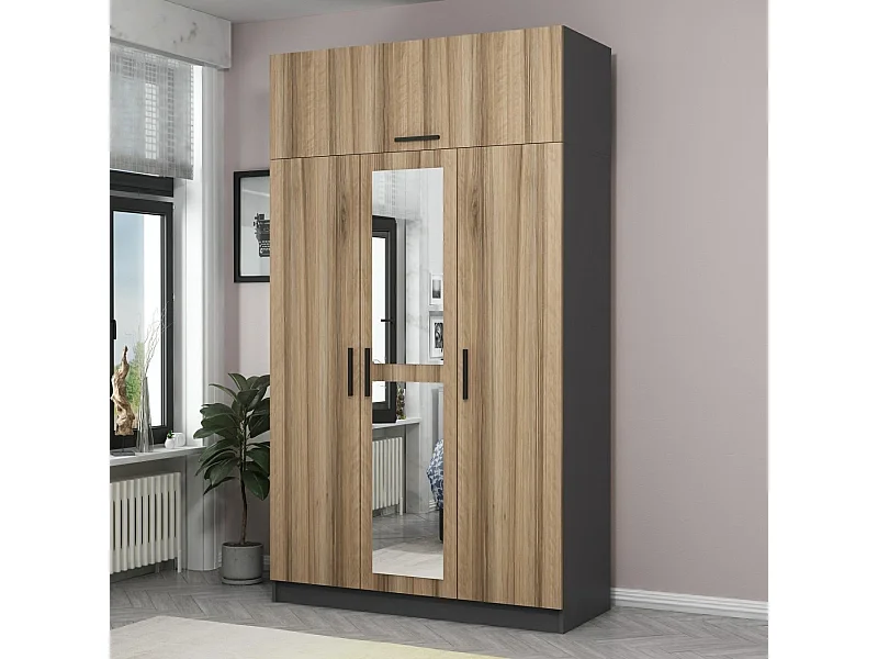 Guardaroba Kailua 1604, Luminoso legno|Antracite, 235x135x52cm