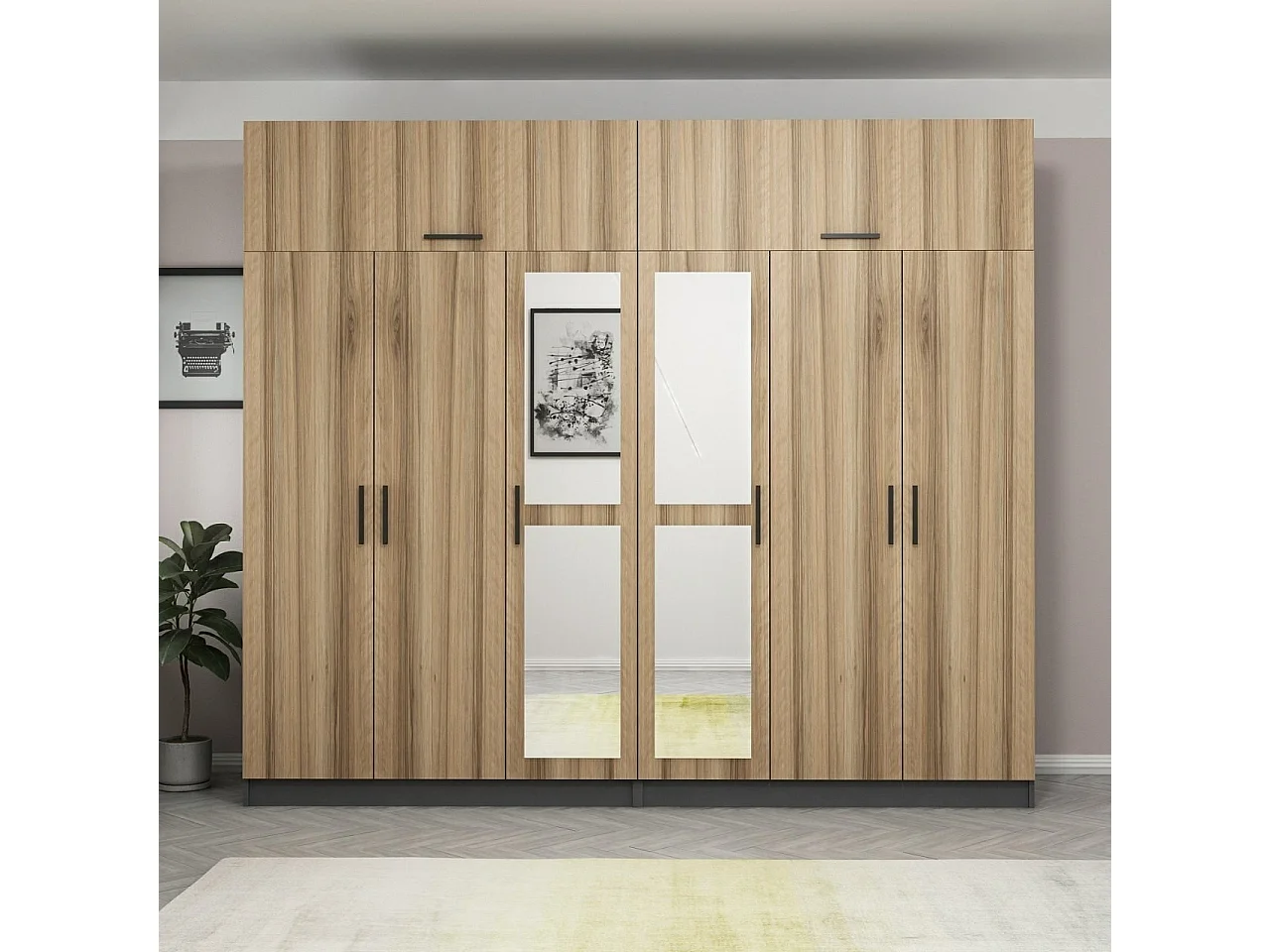 Guardaroba Kailua L319, Antracite|Quercia, 235x270x52cm, Porte guardaroba: Con cerniere