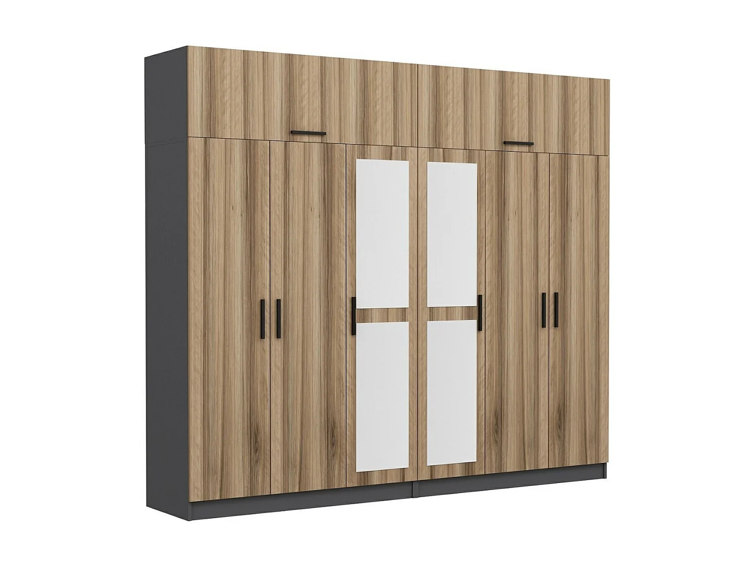 Guardaroba Kailua L319, Antracite|Quercia, 235x270x52cm, Porte guardaroba: Con cerniere