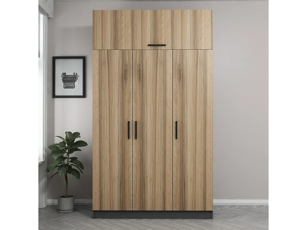 Guardaroba Kailua 1606, Luminoso legno|Antracite, 255x135x52cm