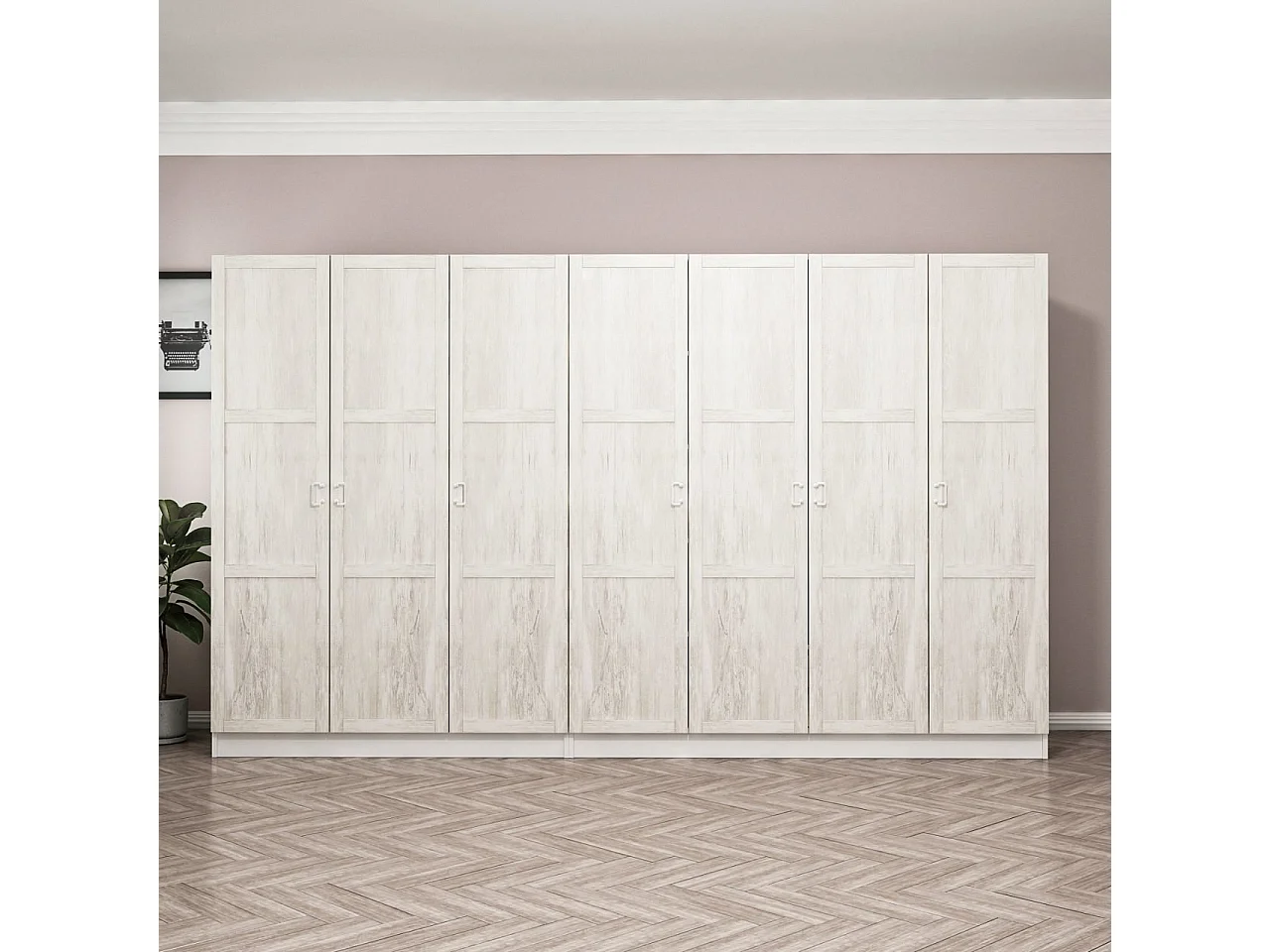 Guardaroba Kailua P130, Rovere sbiancato, 210x315x52cm, Porte guardaroba: Con cerniere