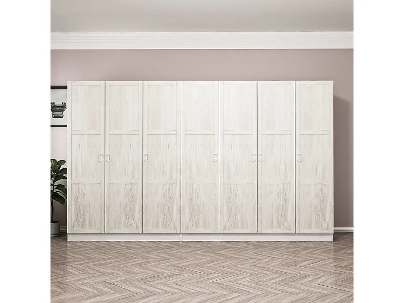 Guardaroba Kailua P130, Rovere sbiancato, 210x315x52cm, Porte guardaroba: Con cerniere