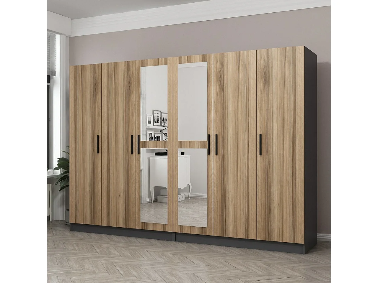 Guardaroba Kailua L252, Quercia|Antracite, 210x270x52cm, Porte guardaroba: Con cerniere
