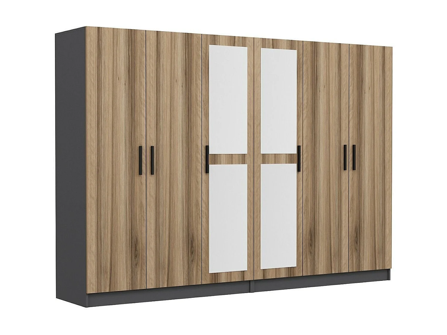 Guardaroba Kailua L252, Quercia|Antracite, 210x270x52cm, Porte guardaroba: Con cerniere