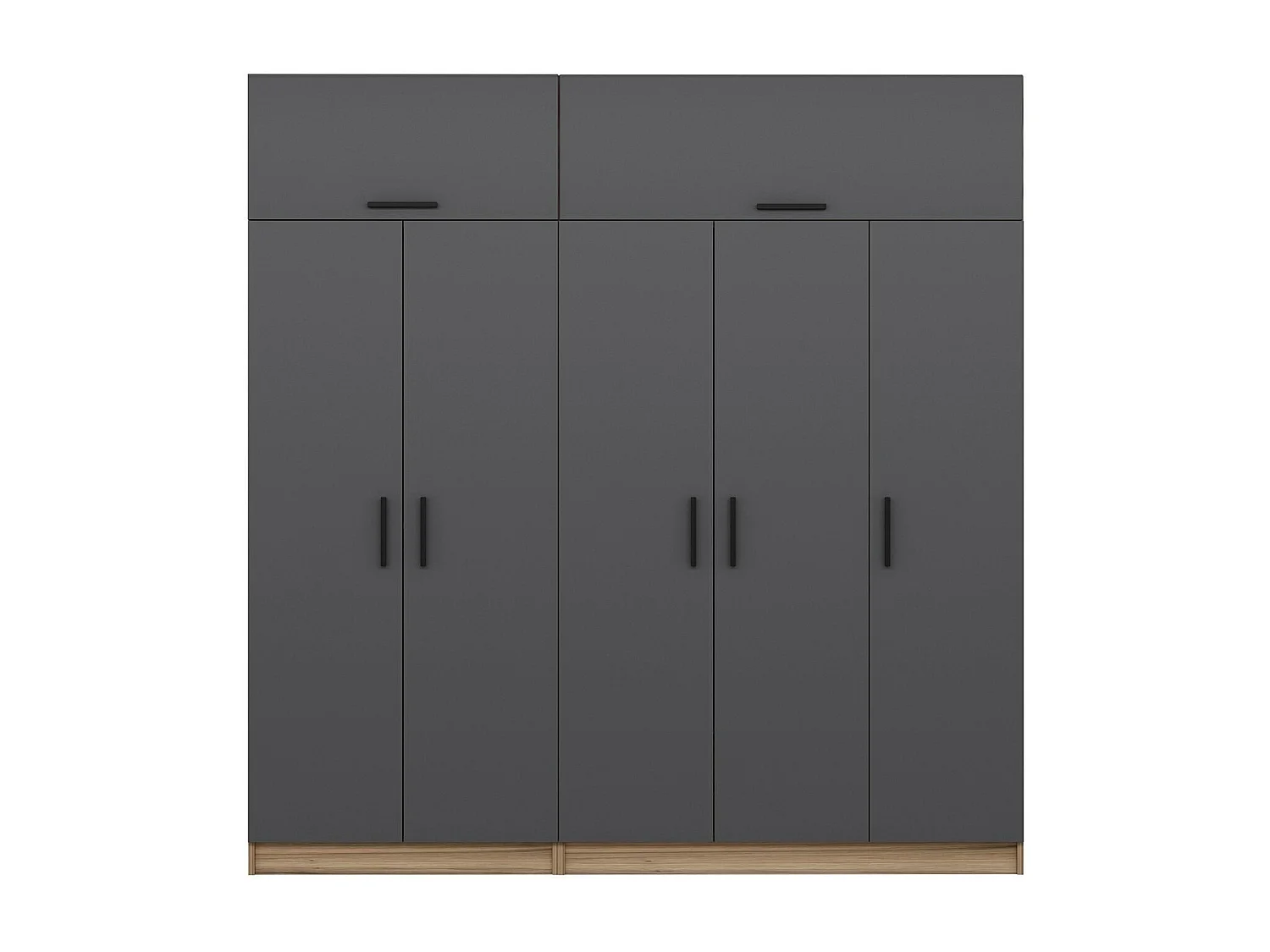 Guardaroba Kailua L264, Antracite|Quercia, 255x225x52cm, Porte guardaroba: Con cerniere