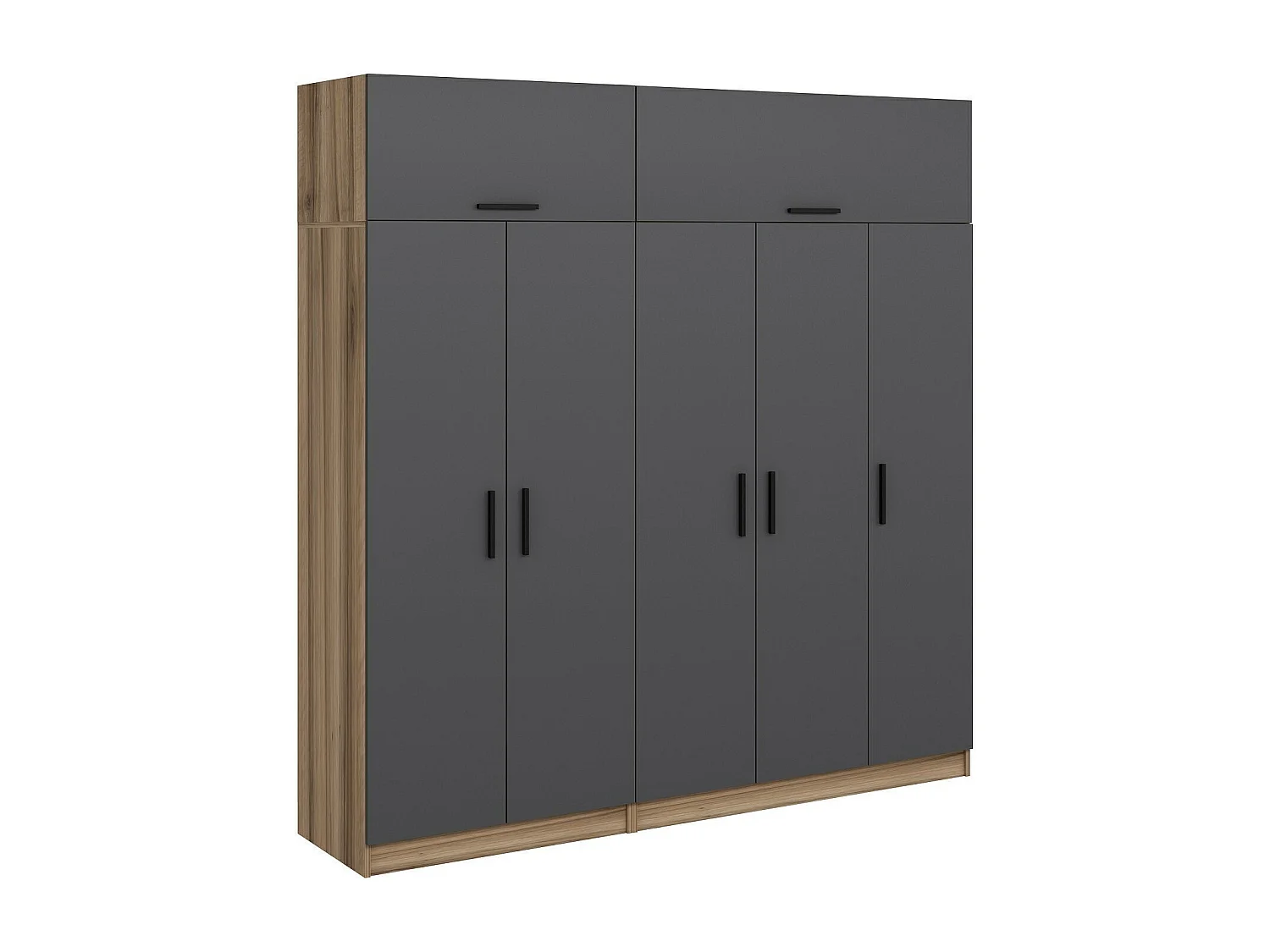 Guardaroba Kailua L264, Antracite|Quercia, 255x225x52cm, Porte guardaroba: Con cerniere