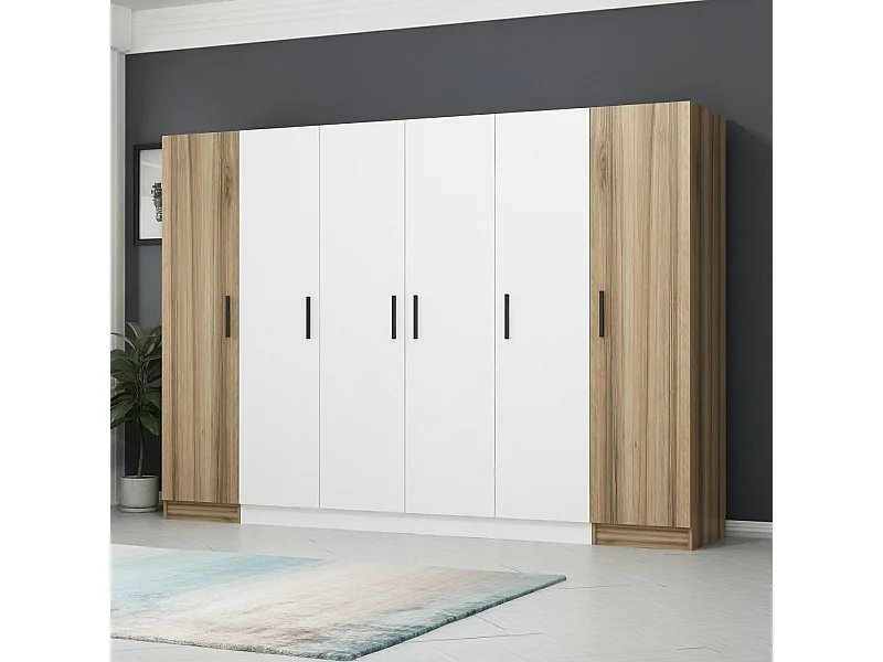 Guardaroba Kailua L309, Bianco|Quercia, 190x270x52cm, Porte guardaroba: Con cerniere