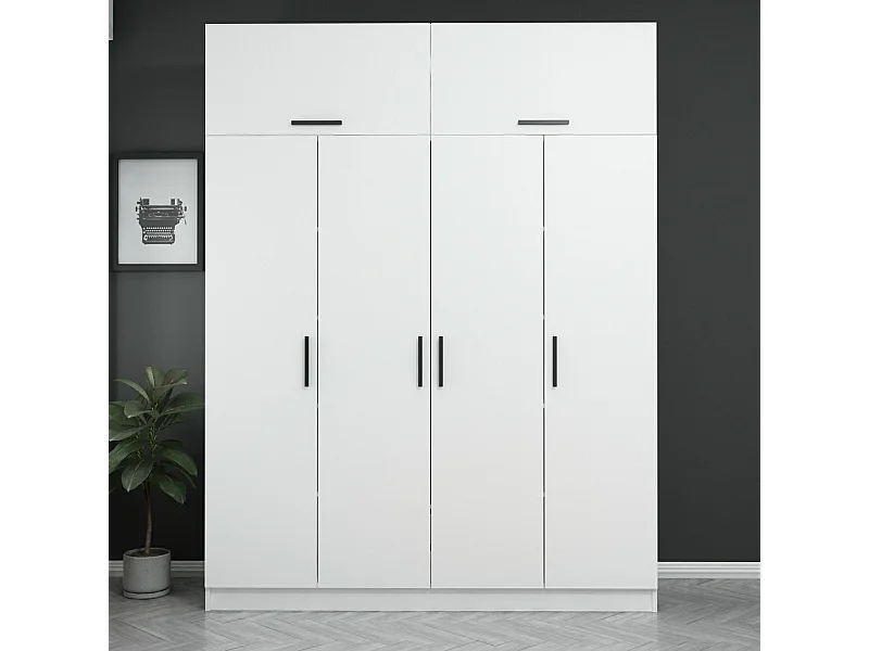Guardaroba Kailua L147, Bianco, 235x180x52cm, Porte guardaroba: Con cerniere