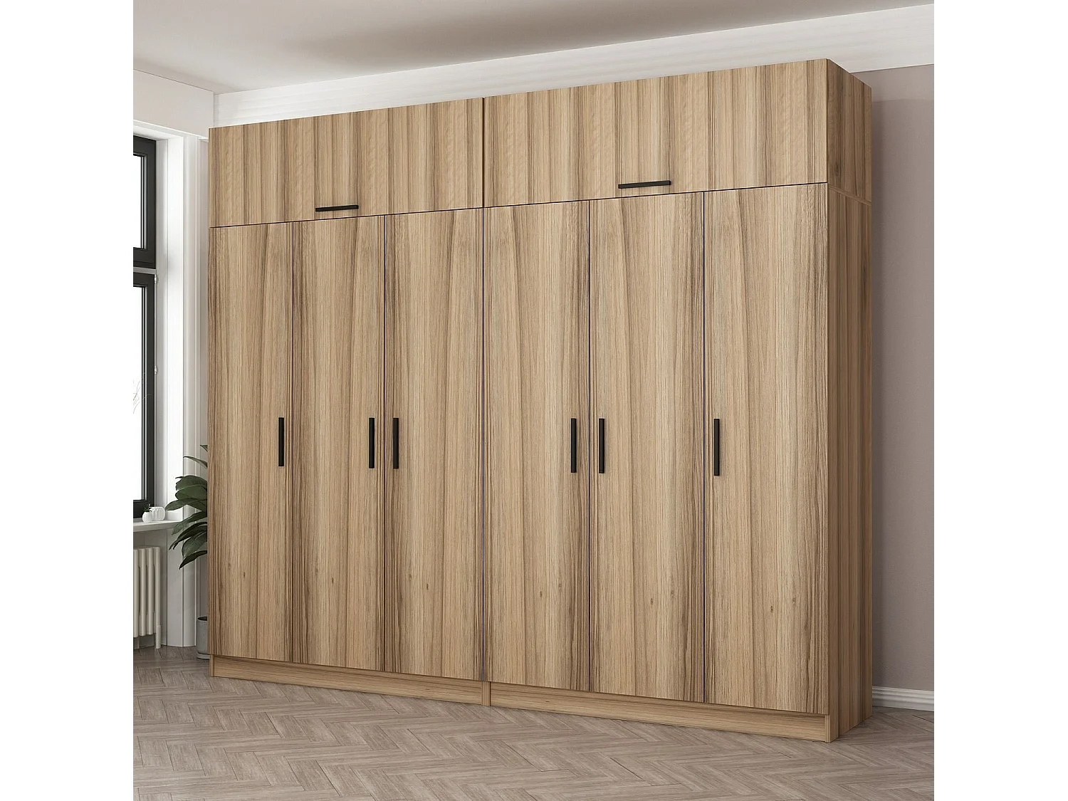 Guardaroba Kailua L279, Quercia, 255x270x52cm, Porte guardaroba: Con cerniere