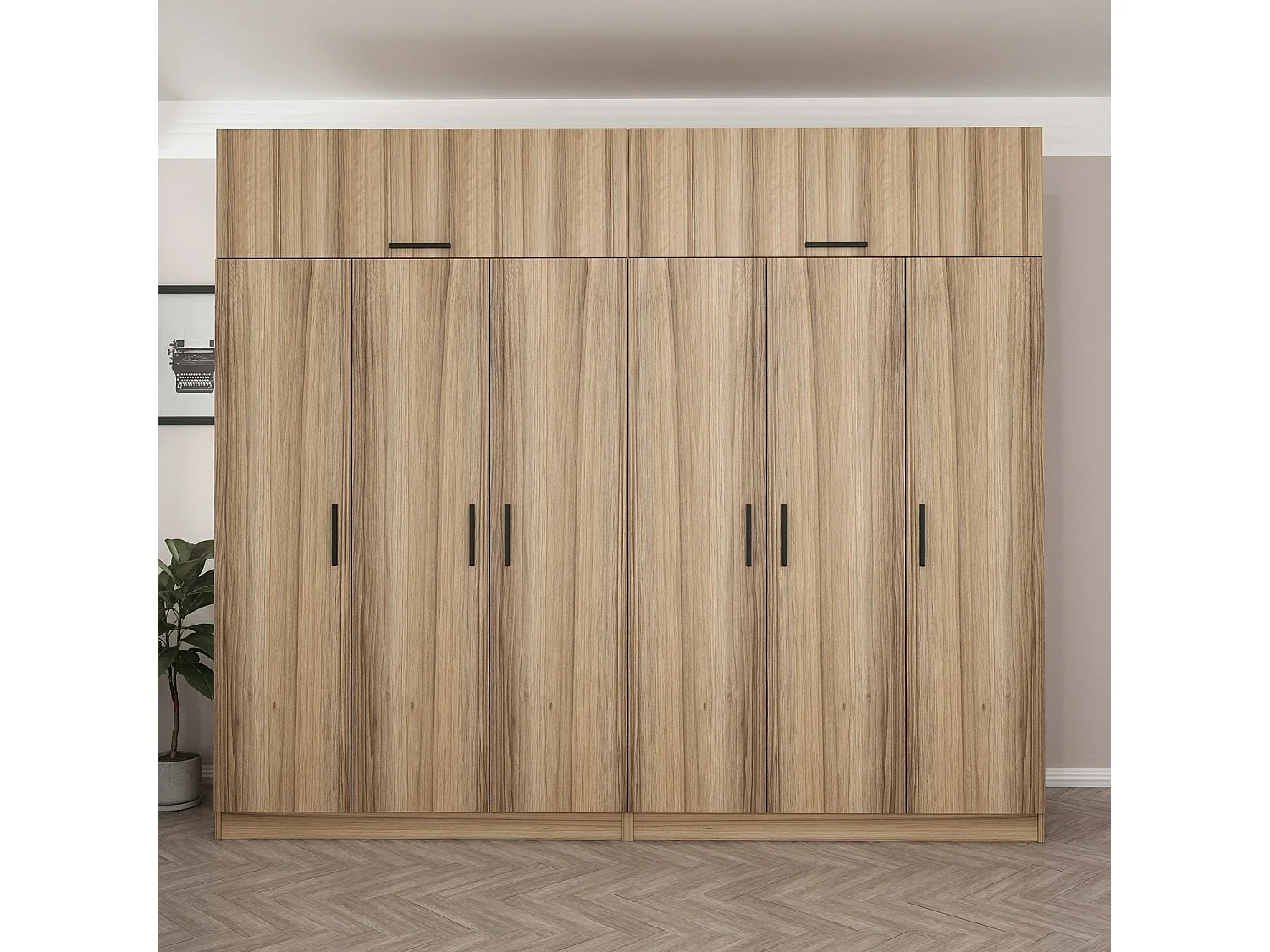 Guardaroba Kailua L279, Quercia, 255x270x52cm, Porte guardaroba: Con cerniere