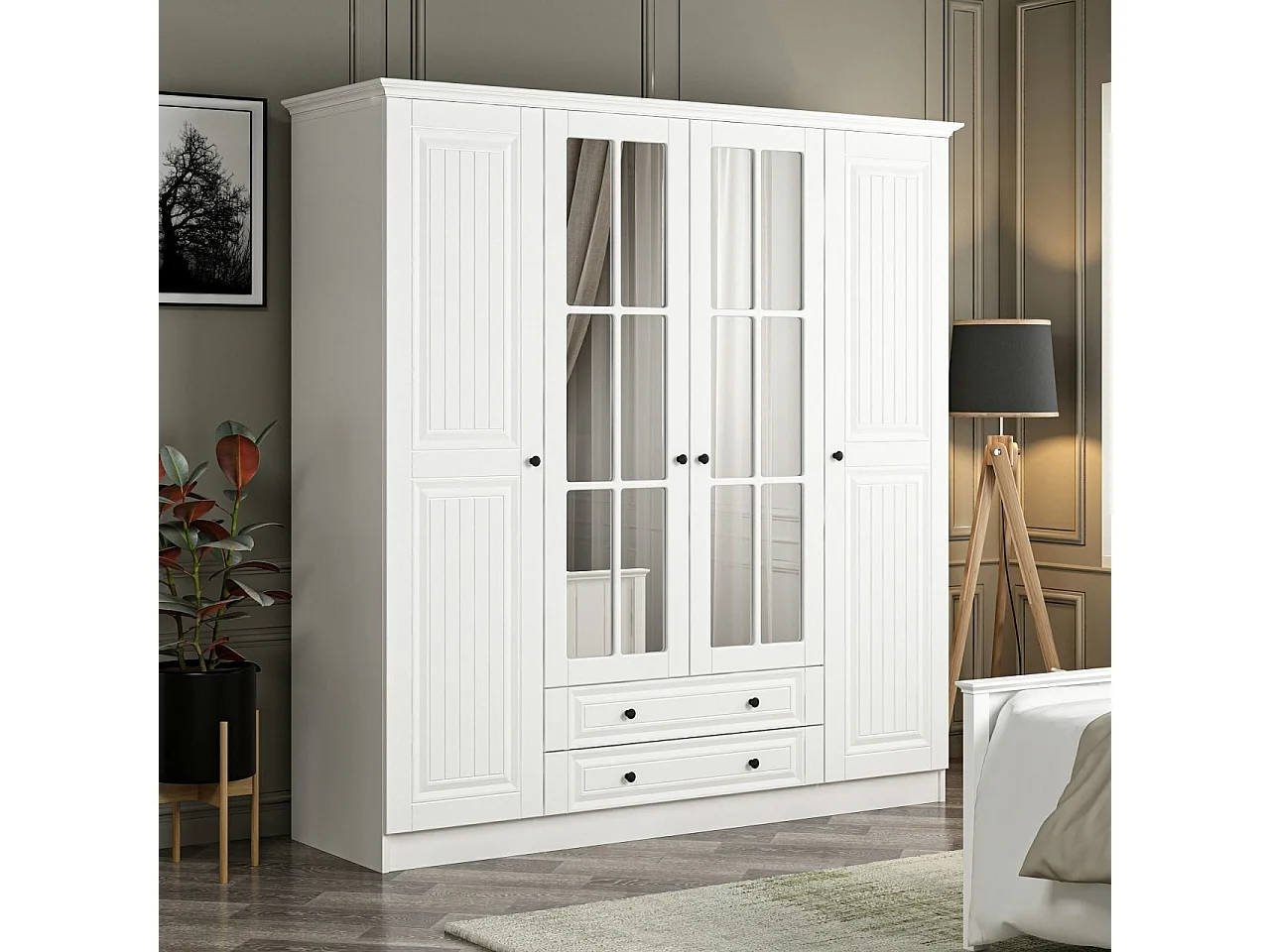 Guardaroba Kailua R116, Bianco, 190x180x52cm, Porte guardaroba: Con cerniere