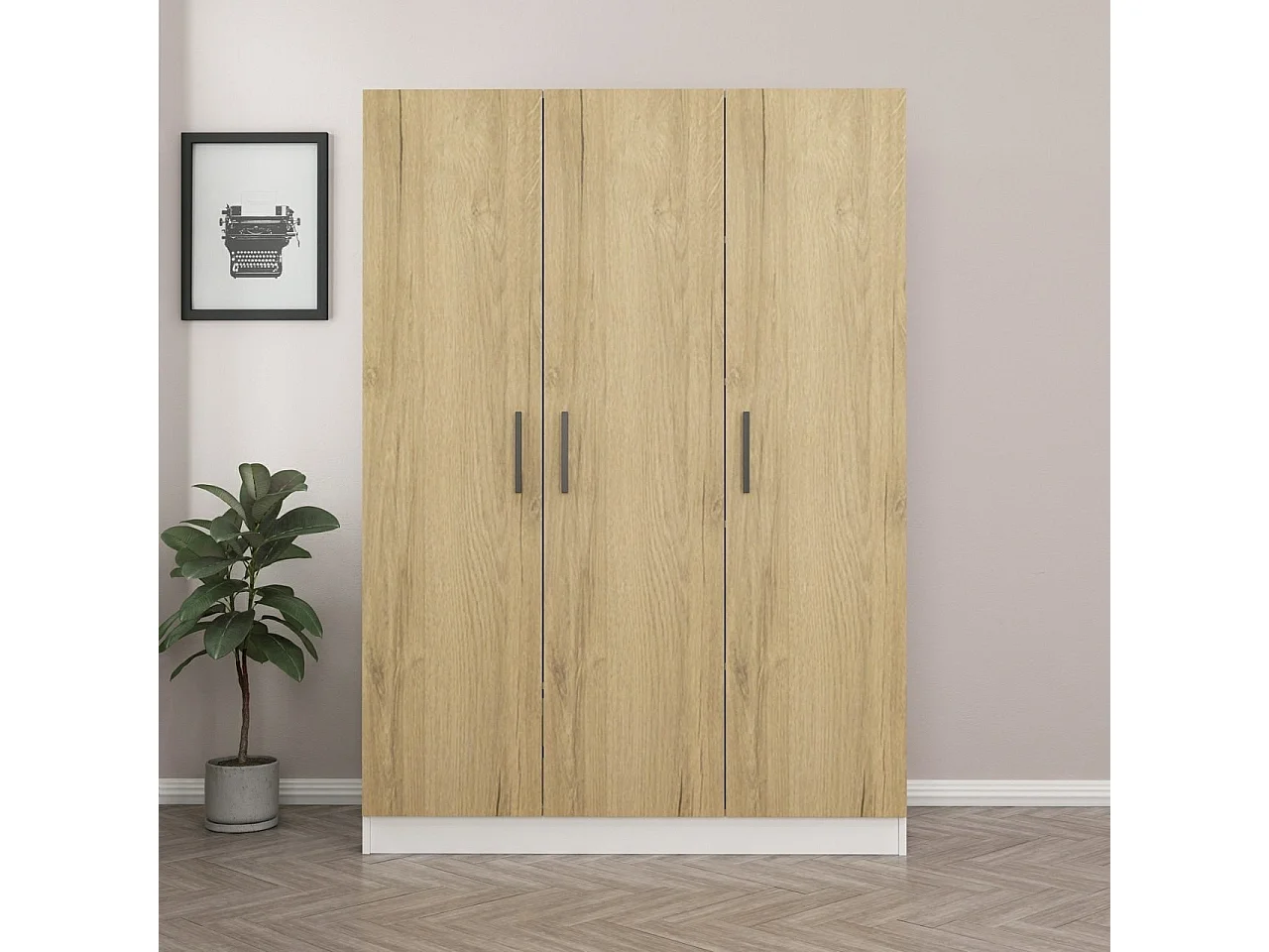 Guardaroba Kailua L123, Bianco|Noce, 190x135x52cm, Porte guardaroba: Con cerniere