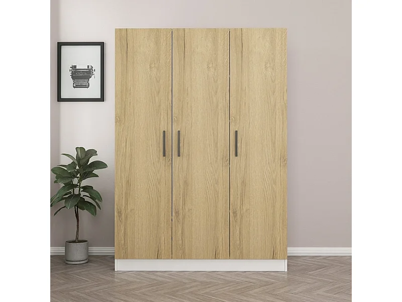 Guardaroba Kailua L123, Bianco|Noce, 190x135x52cm, Porte guardaroba: Con cerniere