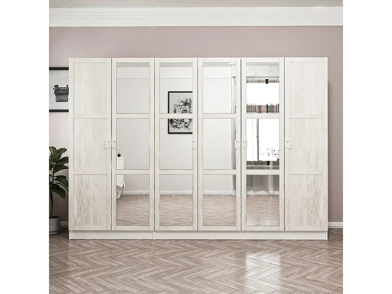 Guardaroba Kailua P124, Rovere sbiancato, 190x225x52cm, Porte guardaroba: Con cerniere