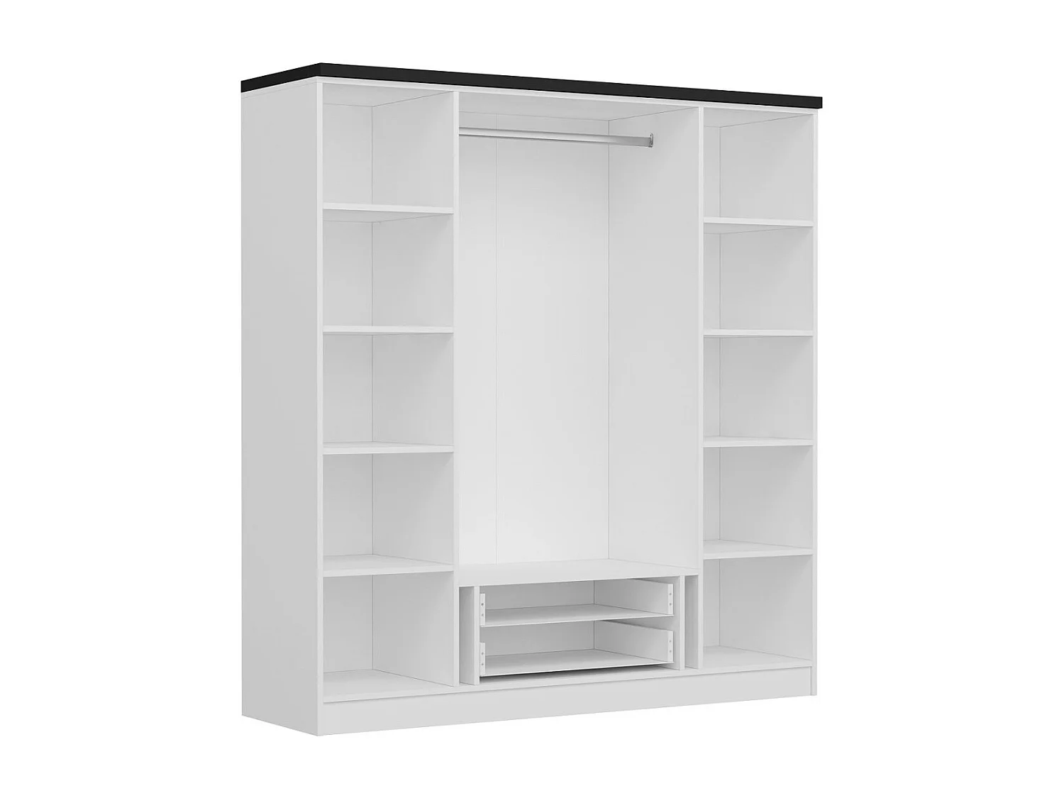 Guardaroba Kailua N100, Bianco|Nero, 190x180x52cm, Porte guardaroba: Con cerniere