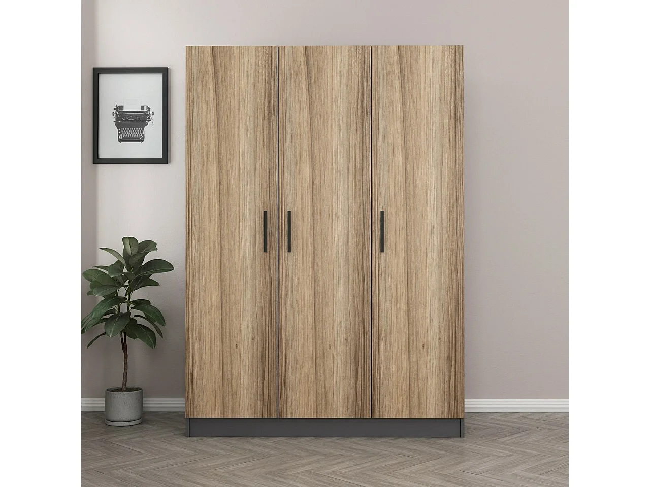 Guardaroba Kailua 876, Antracite|Quercia, 210x135x52cm, Porte guardaroba: Con cerniere