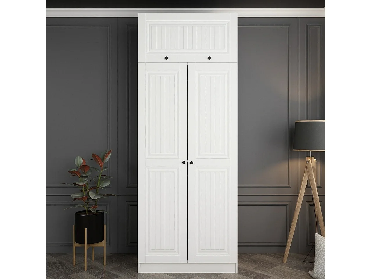 Guardaroba Kailua R105, Bianco, 255x90x52cm, Porte guardaroba: Con cerniere