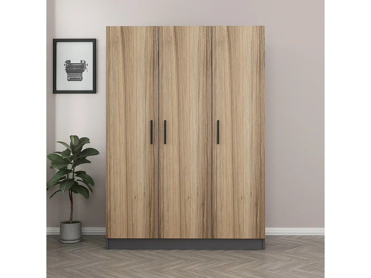Guardaroba Kailua L123, Antracite|Quercia, 190x135x52cm, Porte guardaroba: Con cerniere