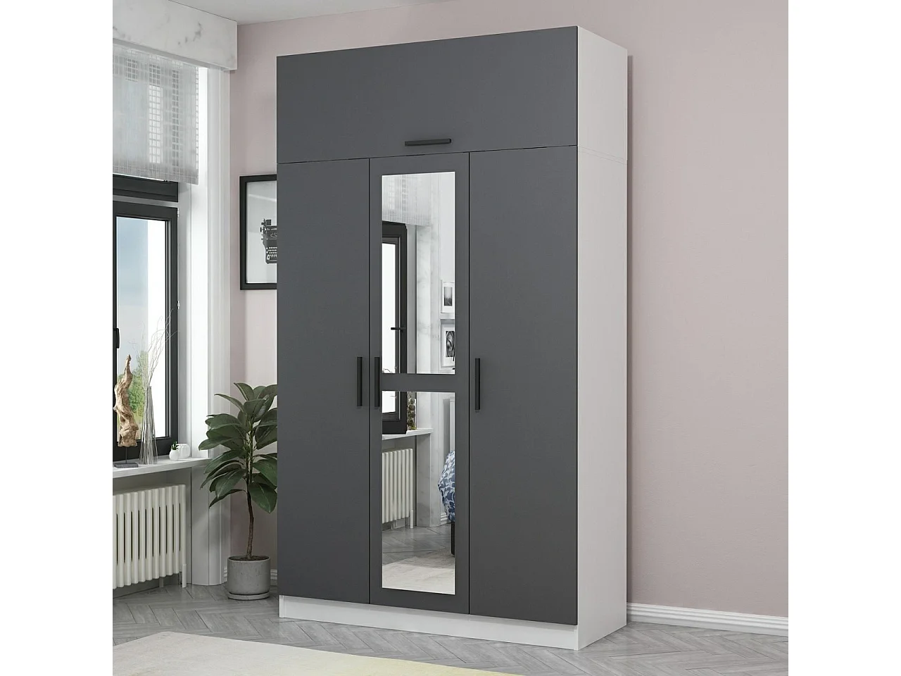 Armario Minar 3-235 antracita blanco 135x235x52 cm