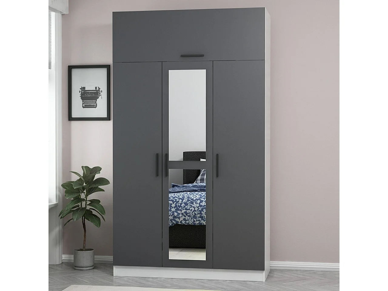 Armario Minar 3-235 antracita blanco 135x235x52 cm