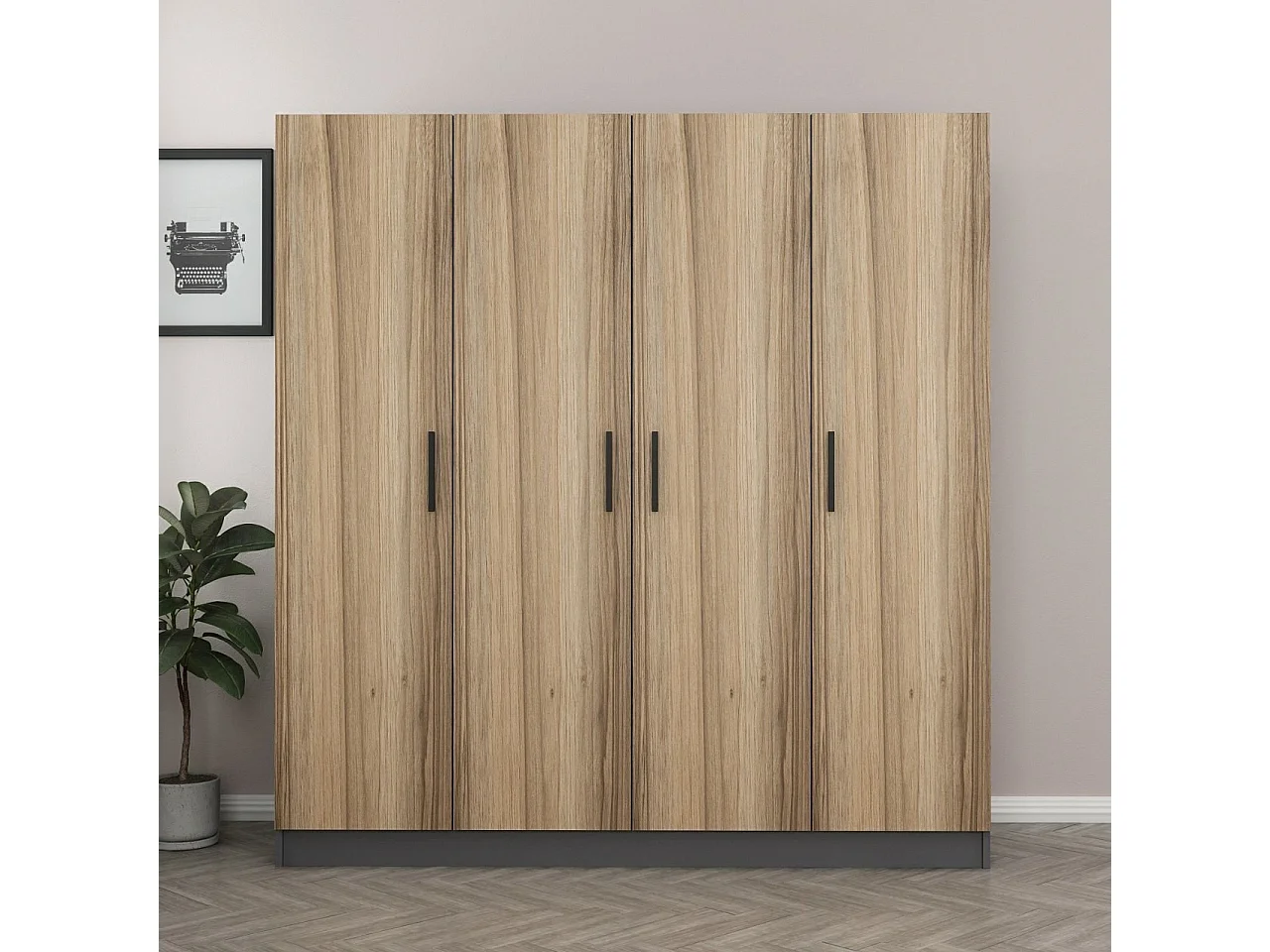 Guardaroba Kailua 928, Antracite|Quercia, 210x180x52cm, Porte guardaroba: Con cerniere