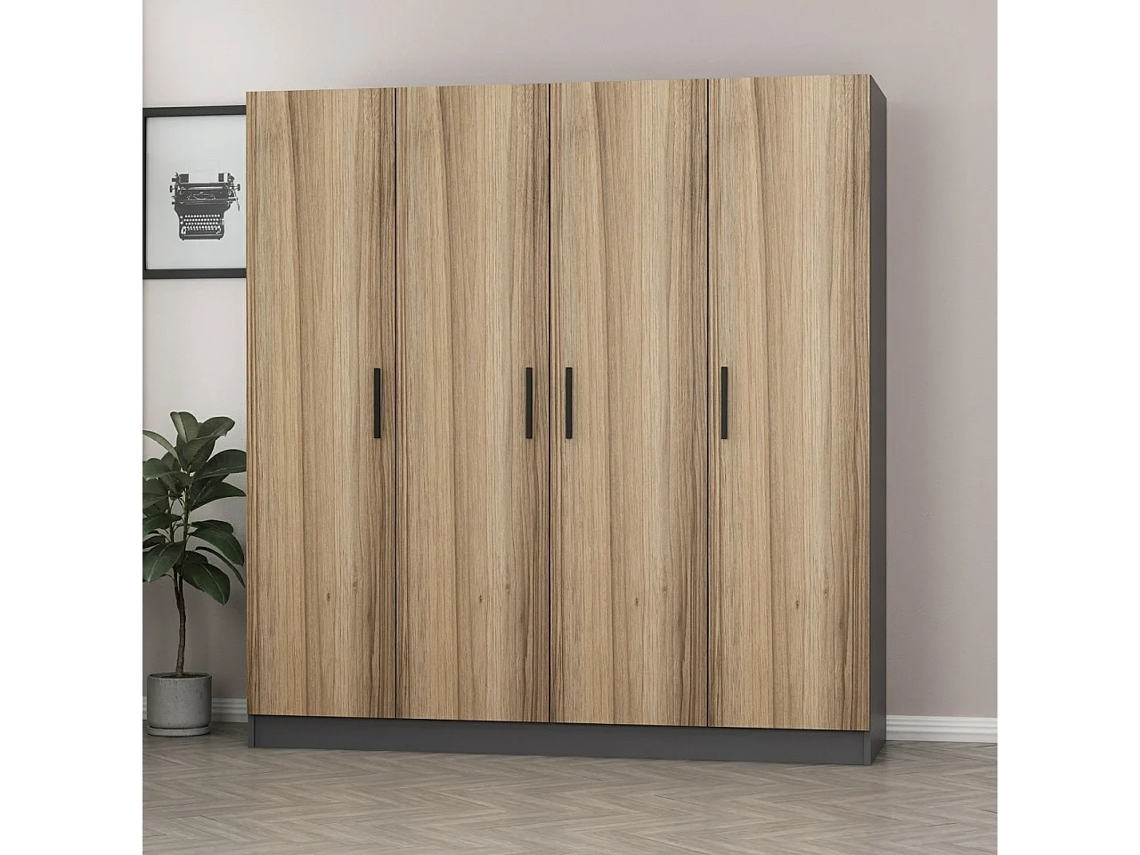 Guardaroba Kailua 928, Antracite|Quercia, 210x180x52cm, Porte guardaroba: Con cerniere