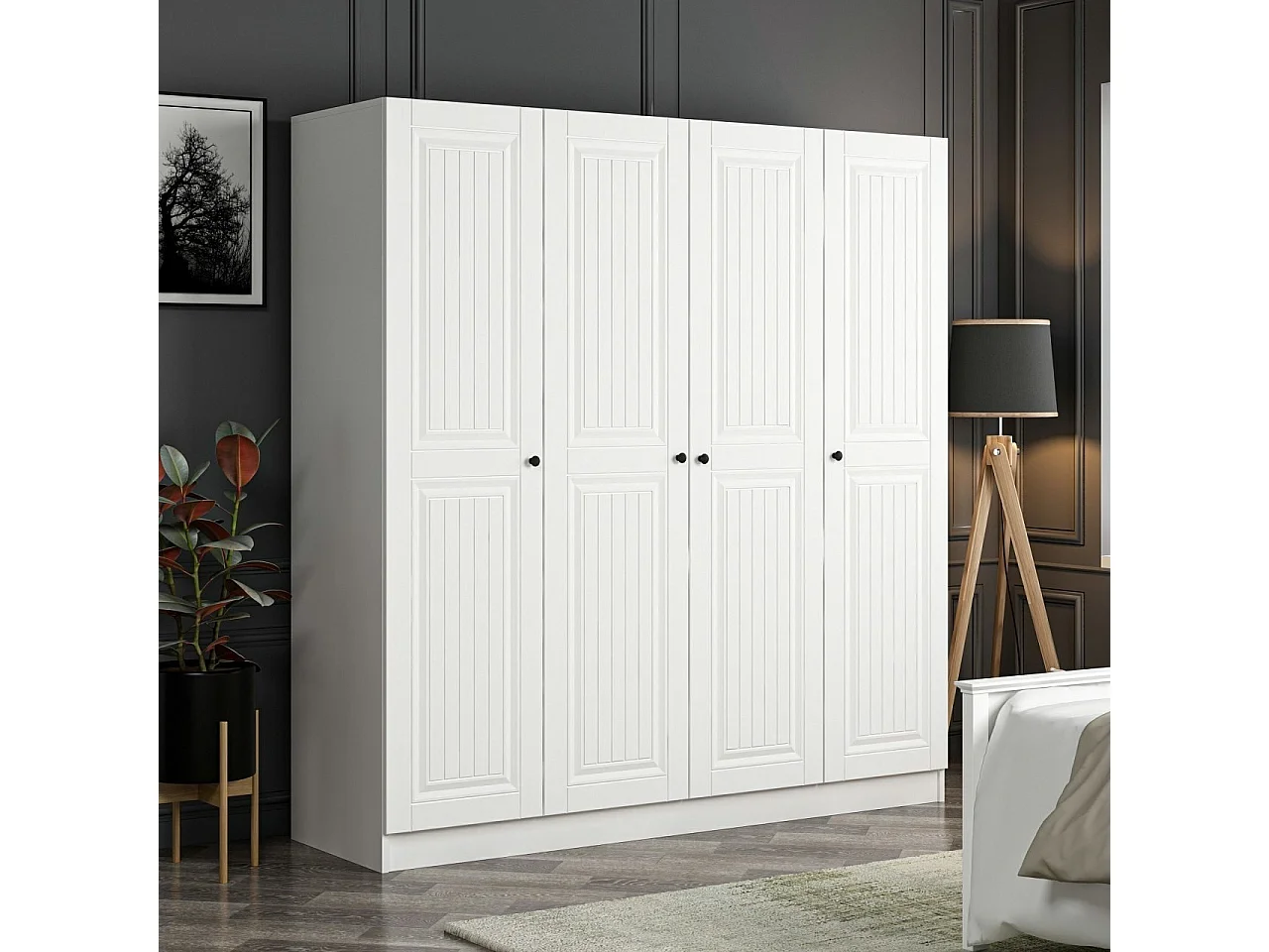 Guardaroba Kailua R113, Bianco, 210x180x52cm, Porte guardaroba: Con cerniere