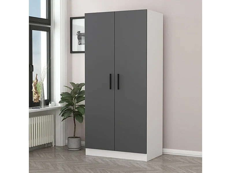 Guardaroba Kailua L100, Antracite|Bianco, 190x90x52cm, Porte guardaroba: Con cerniere