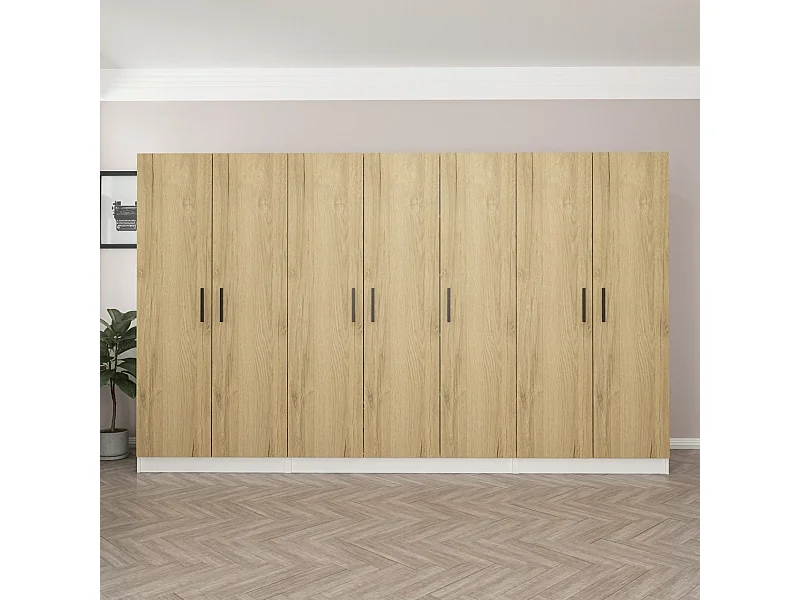 Guardaroba Kailua L165, Noce|Bianco, 190x315x52cm, Porte guardaroba: Con cerniere