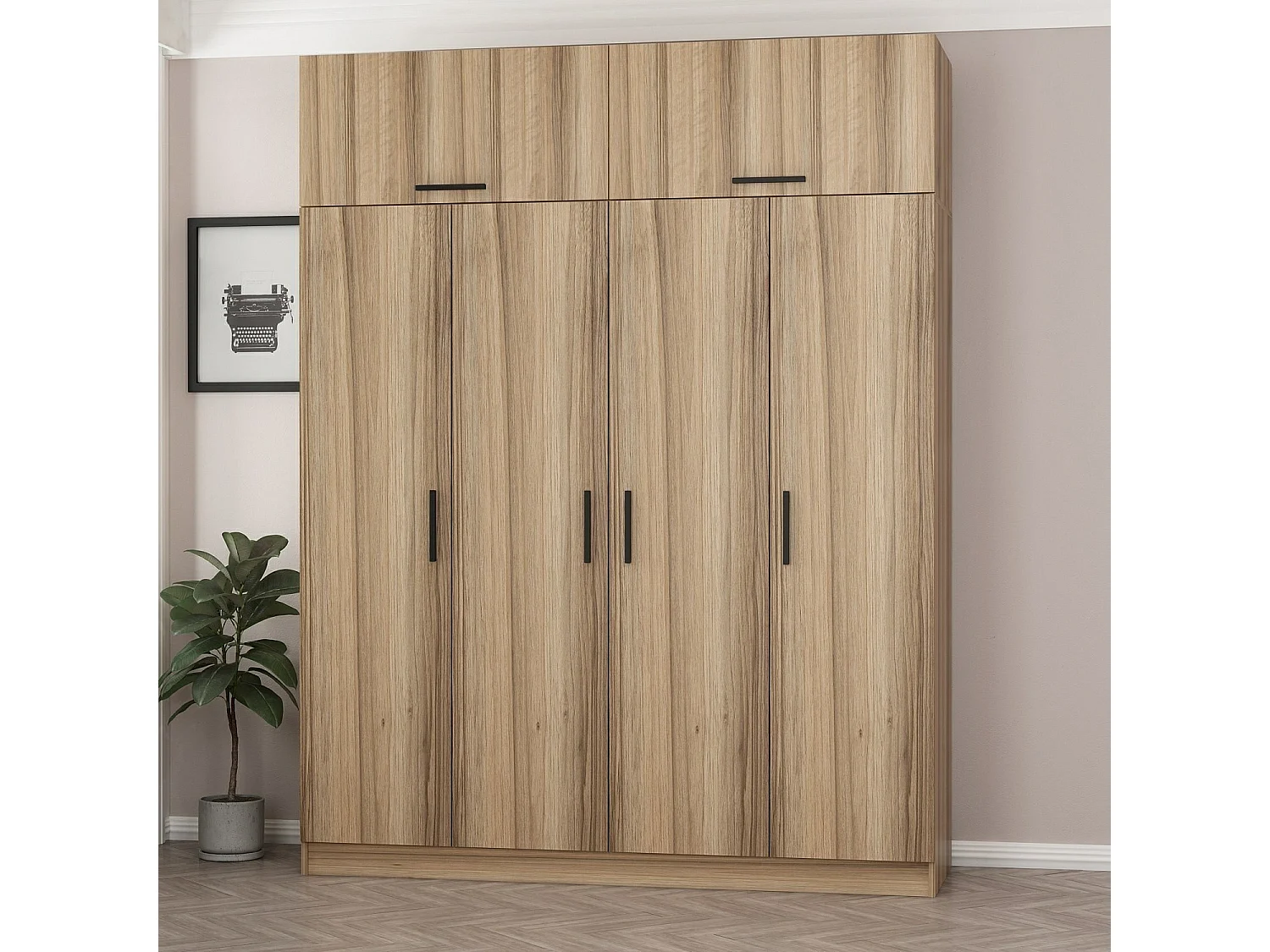 Guardaroba Kailua L148, Quercia, 255x180x52cm, Porte guardaroba: Con cerniere