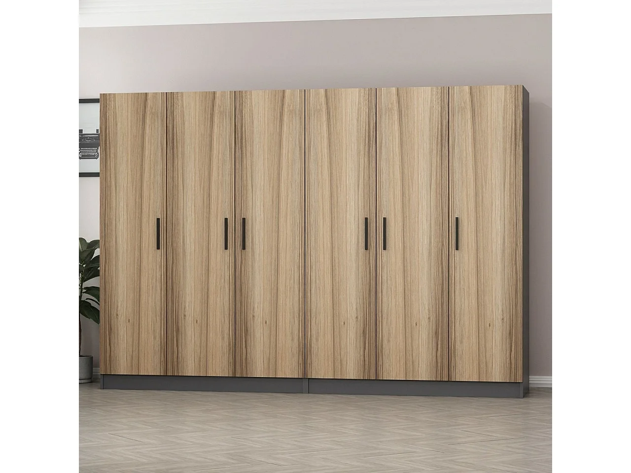 Guardaroba Kailua 1442, Quercia|Antracite, 210x270x52cm, Porte guardaroba: Con cerniere