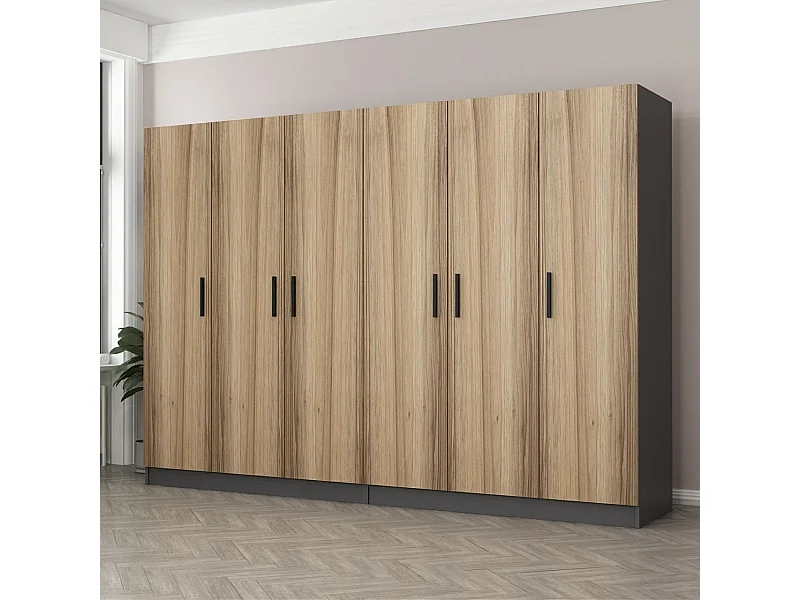 Guardaroba Kailua 1442, Quercia|Antracite, 210x270x52cm, Porte guardaroba: Con cerniere