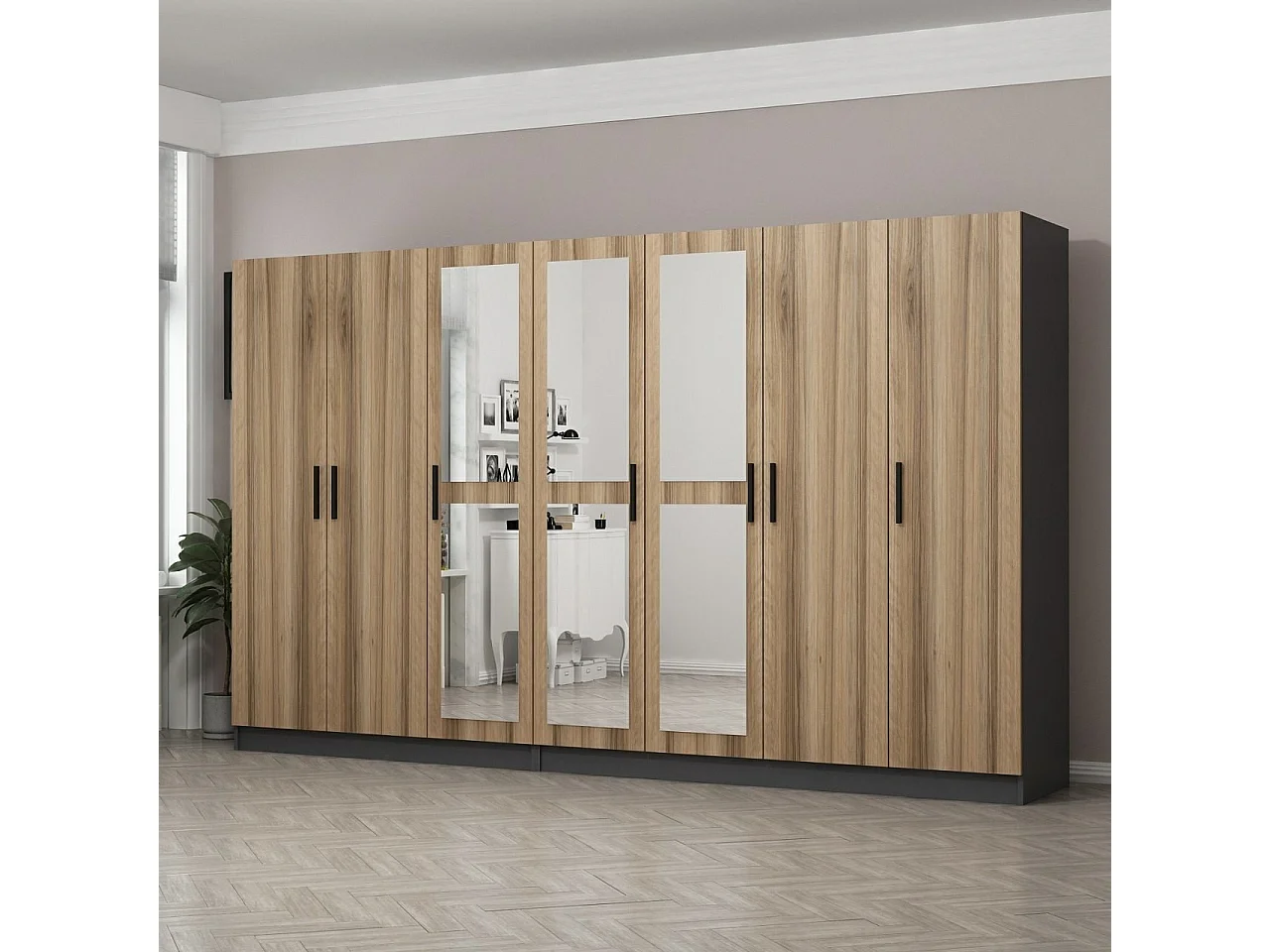 Guardaroba Kailua L269, Antracite|Quercia, 190x315x52cm, Porte guardaroba: Con cerniere