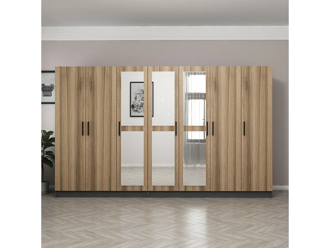 Guardaroba Kailua L269, Antracite|Quercia, 190x315x52cm, Porte guardaroba: Con cerniere