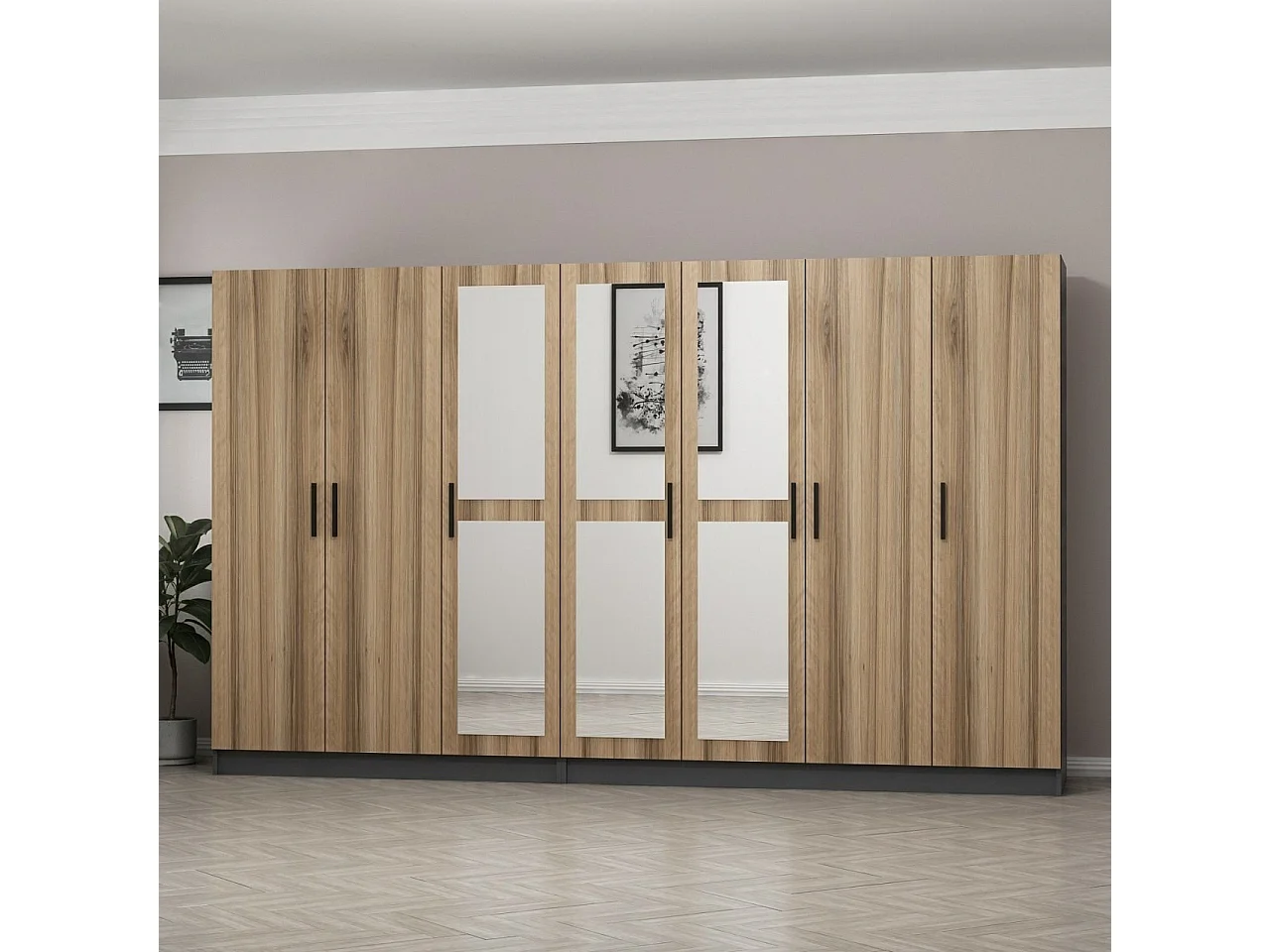 Guardaroba Kailua L269, Antracite|Quercia, 190x315x52cm, Porte guardaroba: Con cerniere