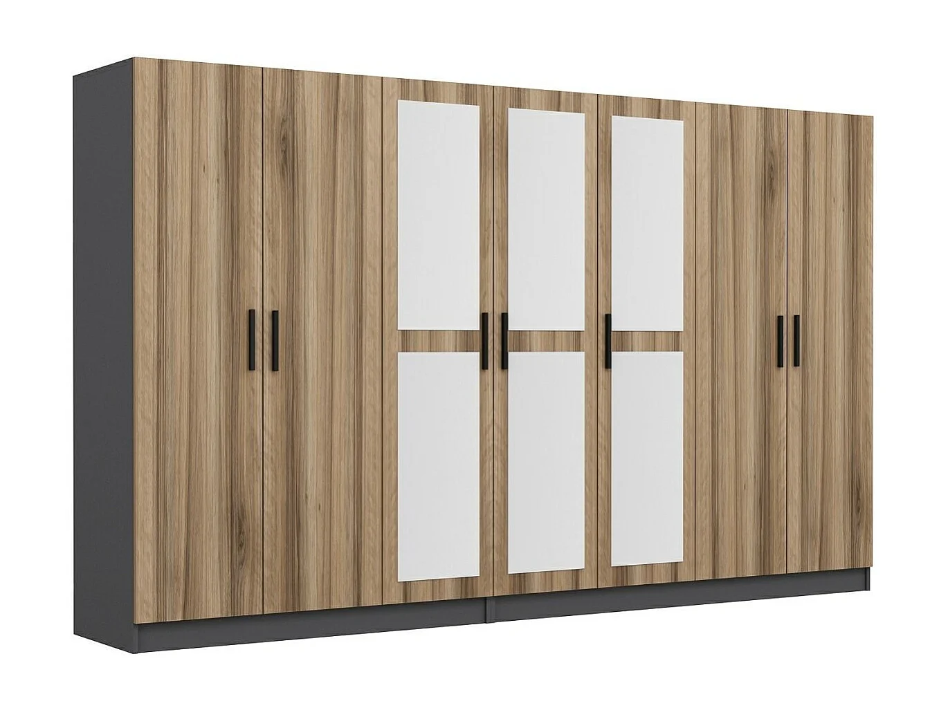 Guardaroba Kailua L269, Antracite|Quercia, 190x315x52cm, Porte guardaroba: Con cerniere