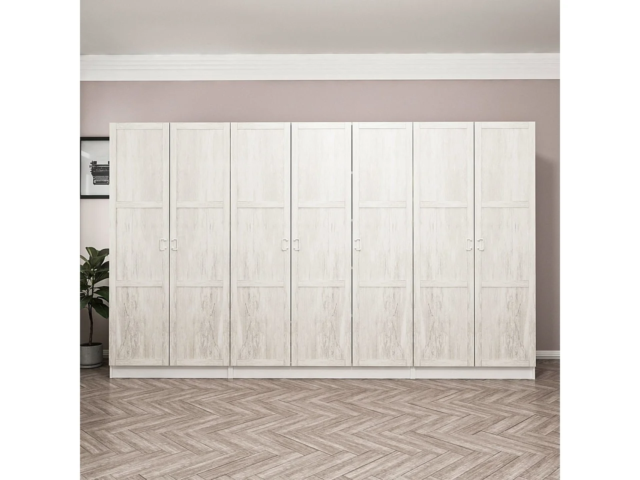 Guardaroba Kailua L332, Rovere sbiancato, 210x315x52cm, Porte guardaroba: Con cerniere