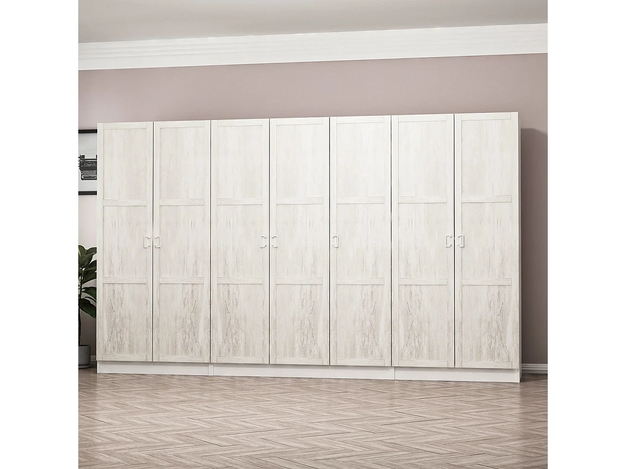 Guardaroba Kailua L332, Rovere sbiancato, 210x315x52cm, Porte guardaroba: Con cerniere