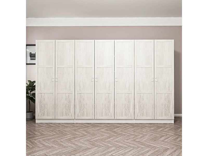 Guardaroba Kailua L332, Rovere sbiancato, 210x315x52cm, Porte guardaroba: Con cerniere