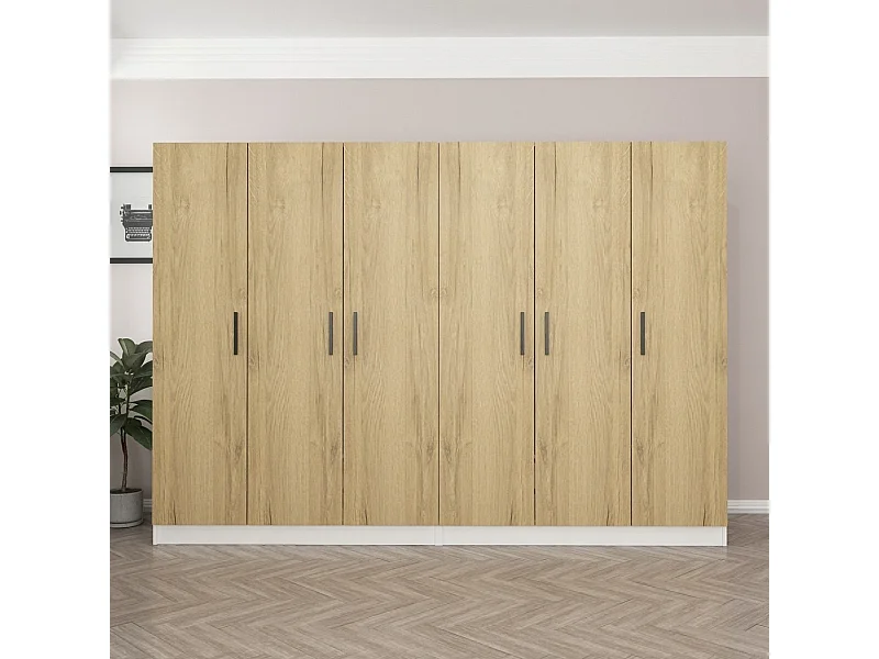 Guardaroba Kailua 1442, Bianco|Noce, 210x270x52cm, Porte guardaroba: Con cerniere