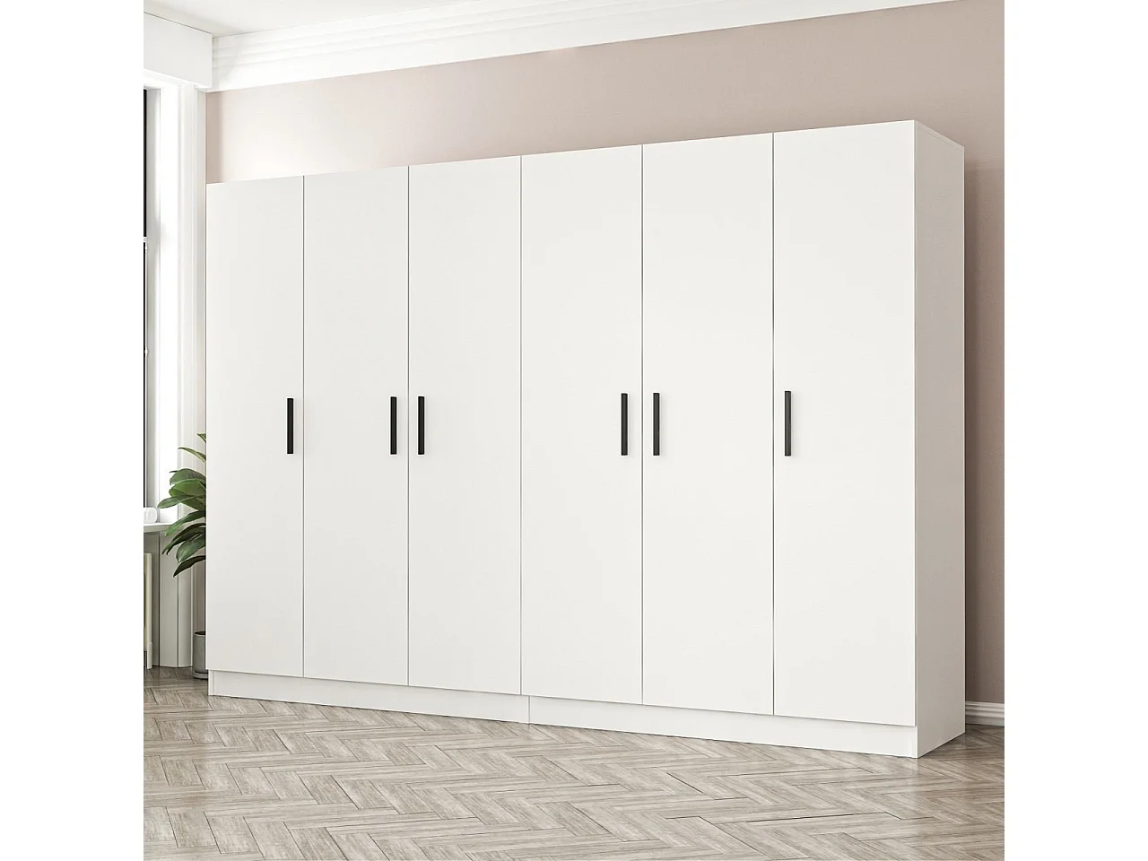 Guardaroba Kailua L163, Bianco, 190x270x52cm, Porte guardaroba: Con cerniere