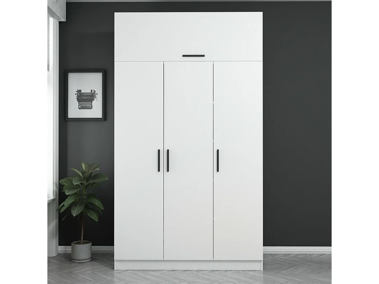 Guardaroba Kailua N112, Bianco, 235x135x52cm, Porte guardaroba: Con cerniere