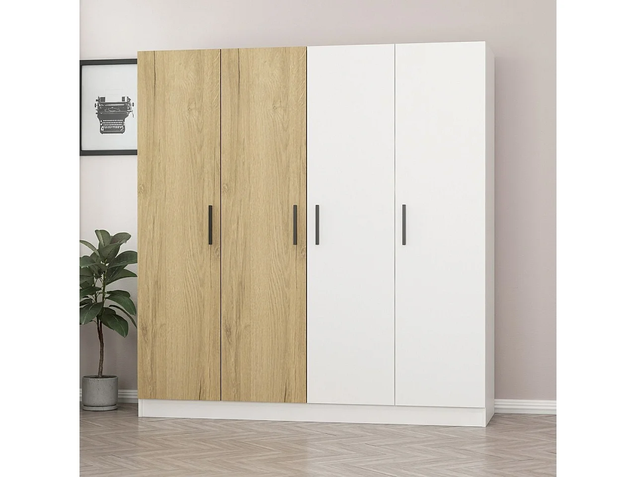 Armario Kale-3109 blanco color nogal 180x190x52 cm