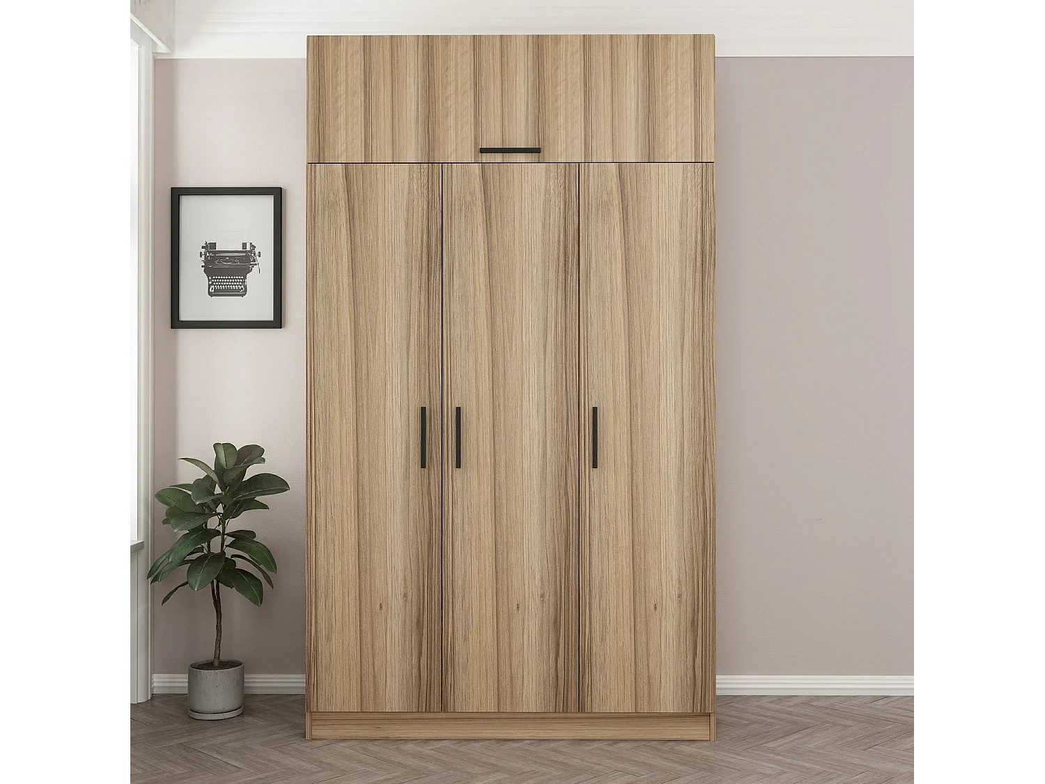 Guardaroba Kailua 1606, Luminoso legno, 255x135x52cm, Porte guardaroba: Con cerniere